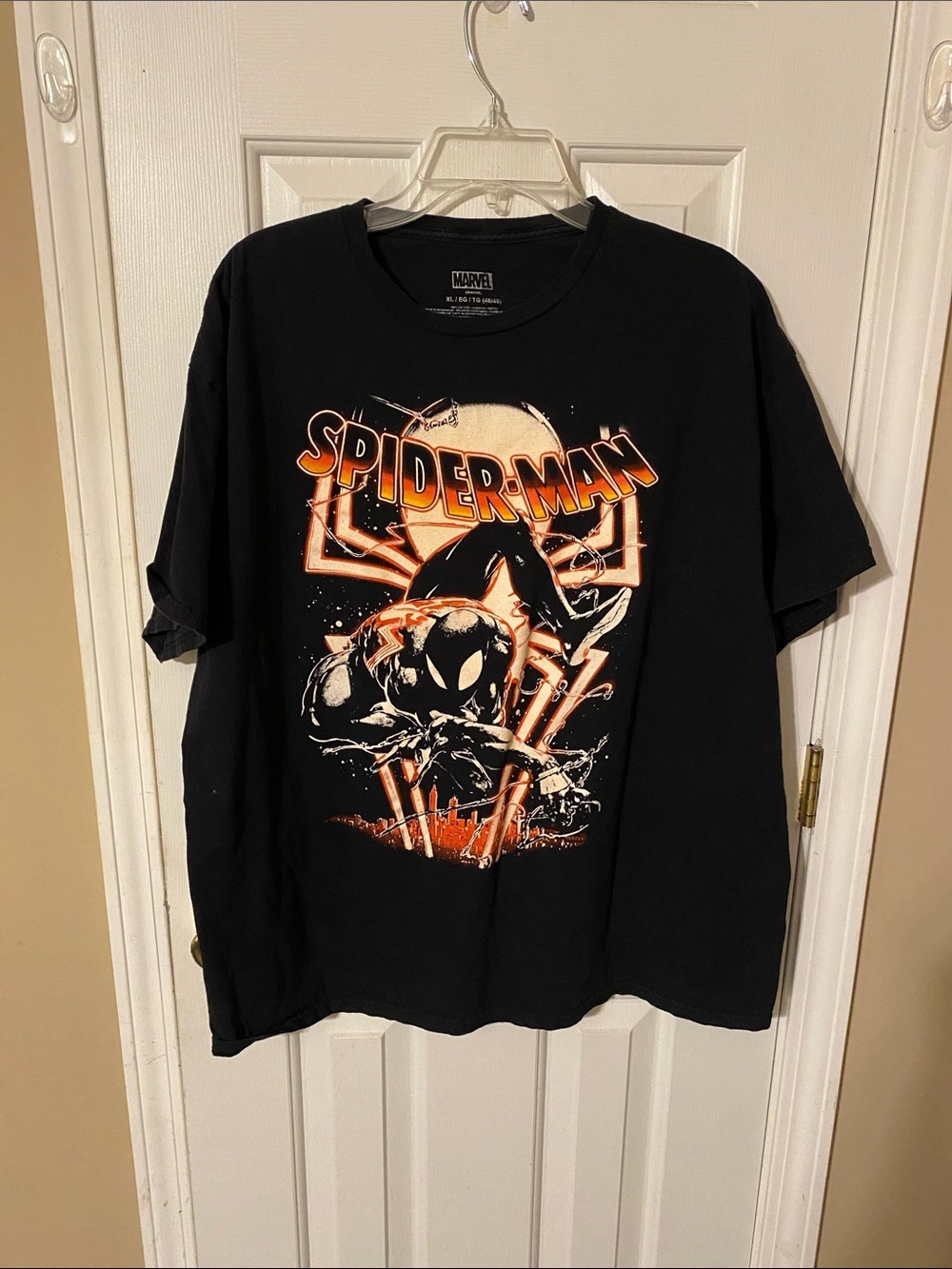 Marvel Black Spider-Man Graphic XL Tee with Orange and Cream Accents